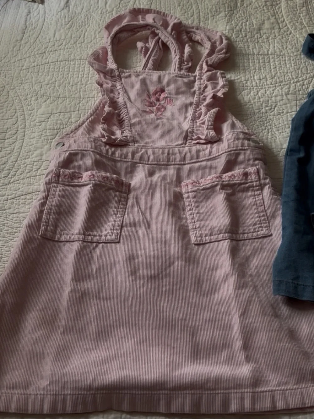 Old Navy Pink Corduroy Girls' Overall Dress with Floral Embroidery
